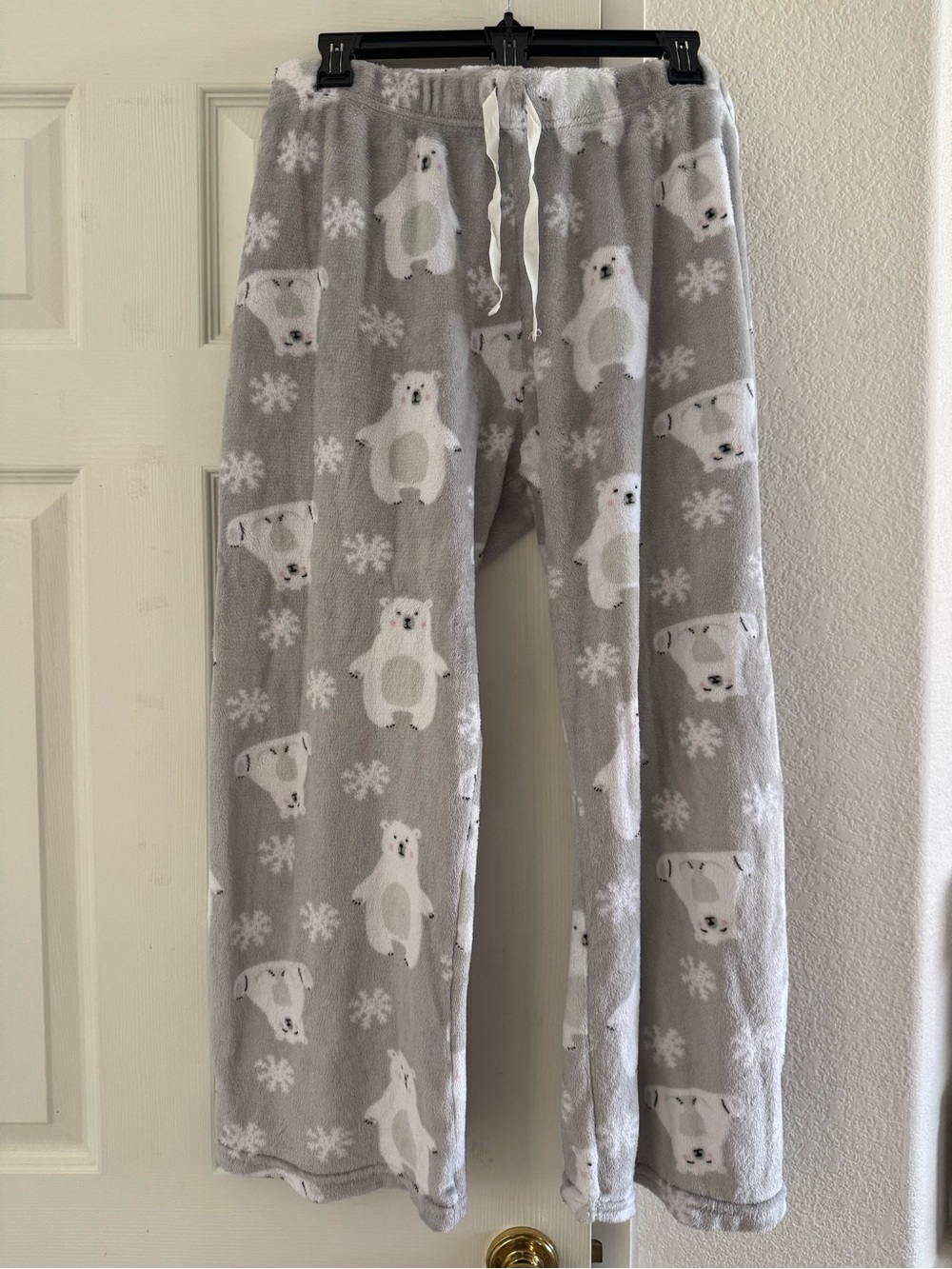 Cozy Grey Holiday Polar Bear Plush Pajama Pants